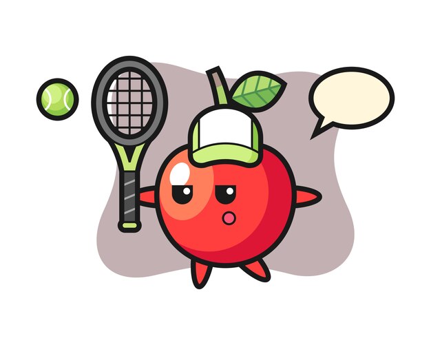 Cartoon character of cherry as a tennis player, cute style design  