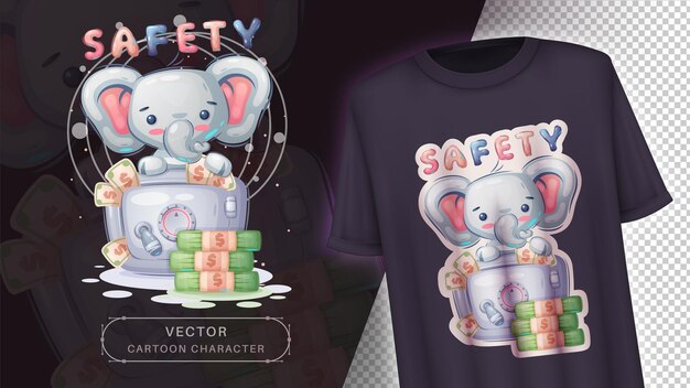 Cartoon character elephant with money. Vector eps 10