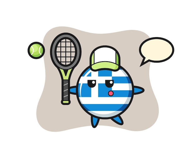 Cartoon character of greece flag badge as a tennis player