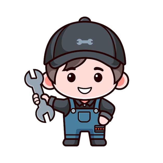 Vector cartoon character mechanic with wrench