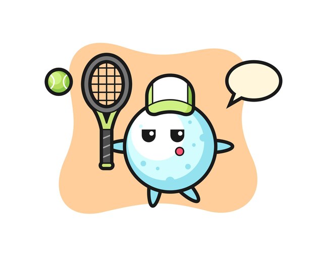 Cartoon character of snow ball as a tennis player