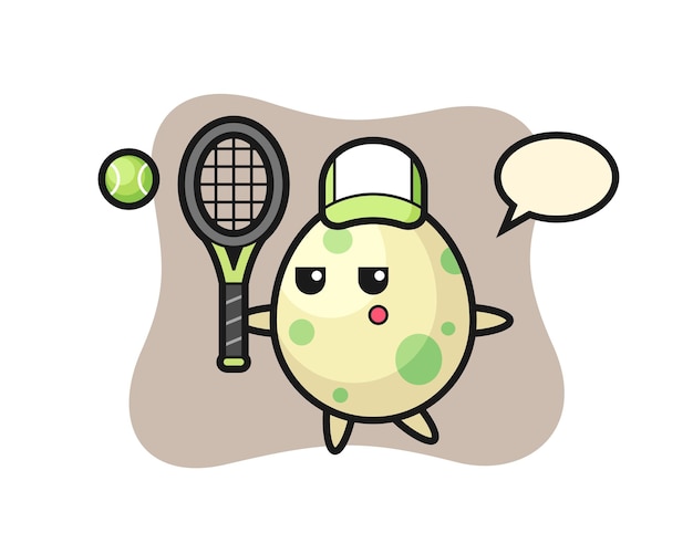 Cartoon character of spotted egg as a tennis player