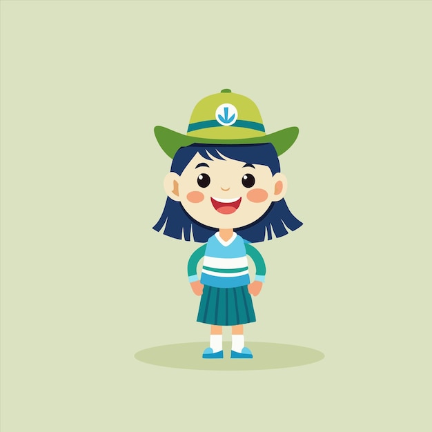 a cartoon character with a green hat and a blue and white shirt