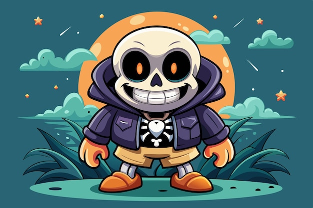 Vector a cartoon character with a skull and a jacket that says quot skull quot