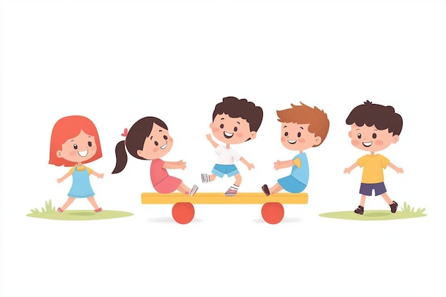 Vector cartoon children playing on a teeter