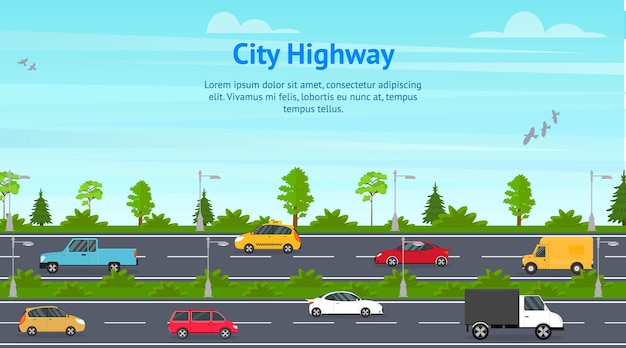 Vector cartoon city panorama highway concept card vector