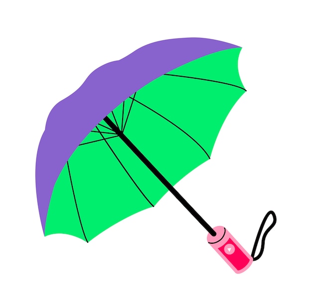 Cartoon colorful umbrella vector graphic illustration Purple accessory with handle protection from rain isolated