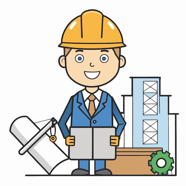 Vector a cartoon of a construction worker holding a piece of paper