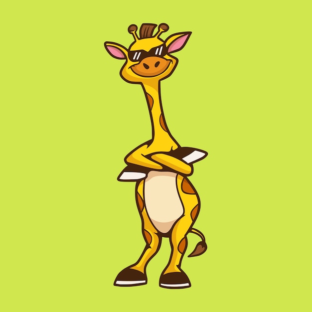 Vector cartoon cool giraffe  isolated on green