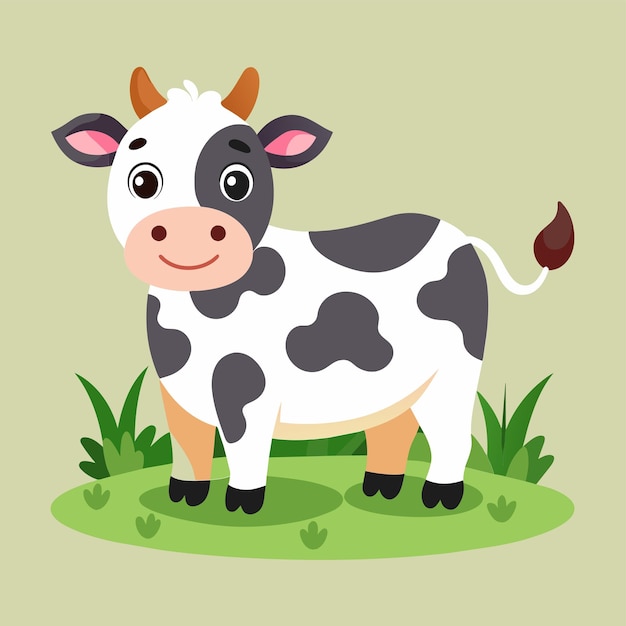 Vector a cartoon of a cow in a field with a happy face