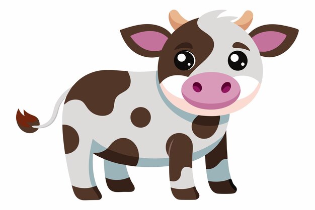 Vector cartoon cow with brown spots and pink nose