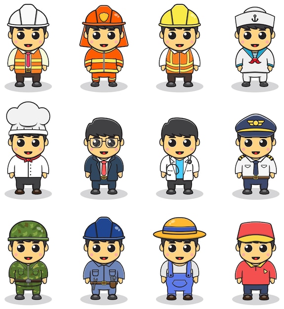 Vector cartoon cute children dressed in different occupation uniform