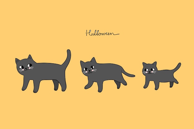 Vector cartoon cute halloween black cats vector.