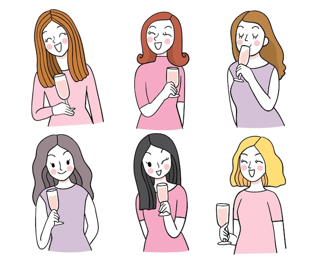 Cartoon cute woman drink party vector