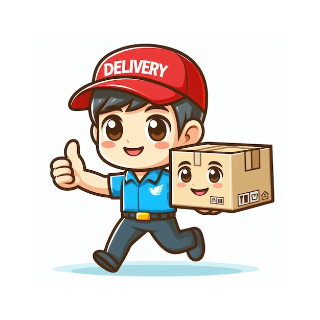 Vector a cartoon of a delivery man carrying a box with the word delivery on it