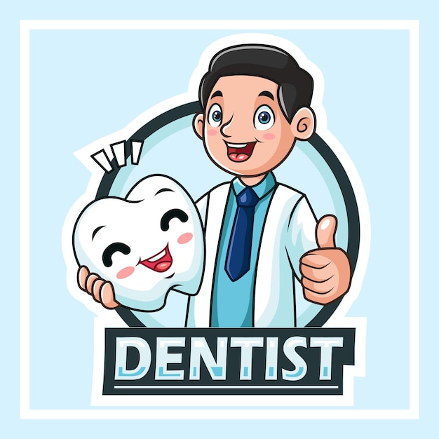 cartoon dentist mascot holding teeth and celebrating national dentist day