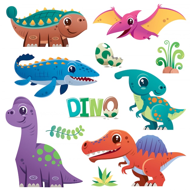 Cartoon Dinosaur Character Set