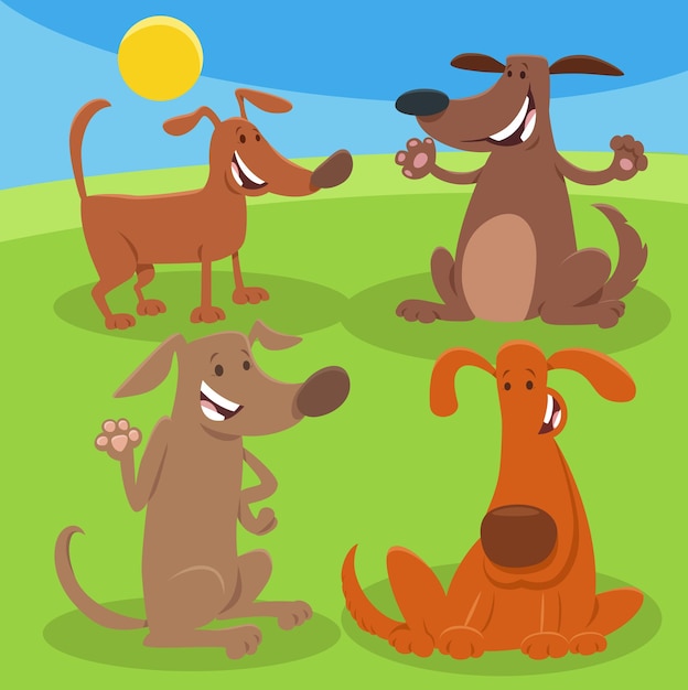 Cartoon dogs and puppies animal characters group