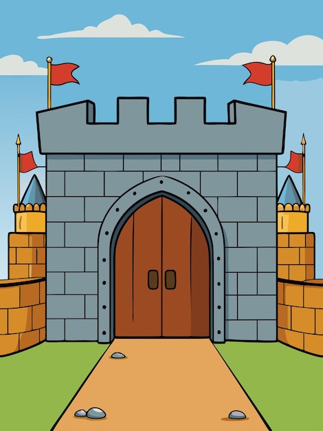 Vector a cartoon drawing of a castle with a red flag on the front