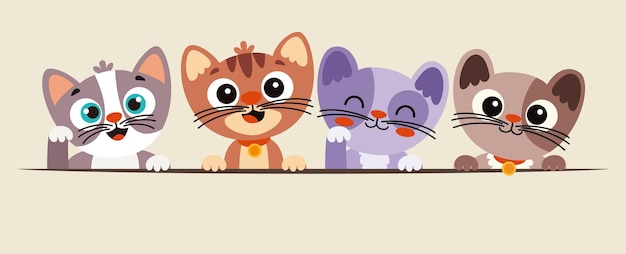 Cartoon Drawing Of Cats Posing