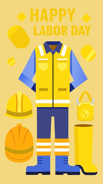 Vector a cartoon drawing of a construction worker wearing a yellow vest and a blue shirt
