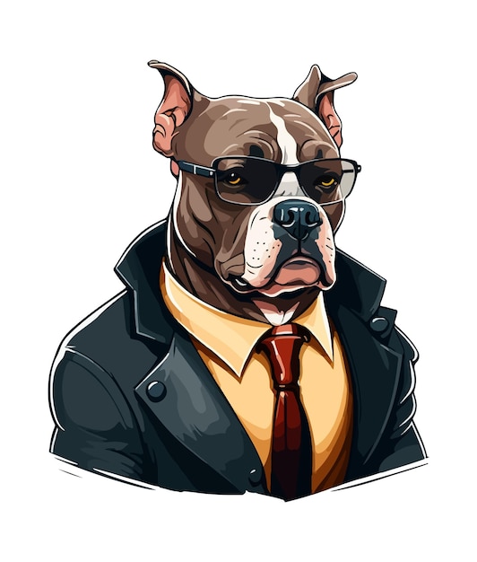 A cartoon drawing of a dog wearing a suit and tie