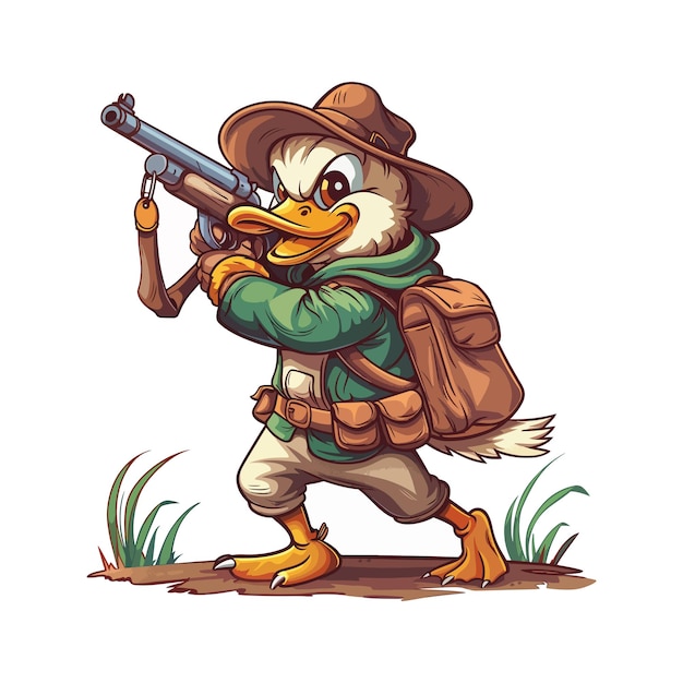 Vector a cartoon drawing of a duck with a gun and a gun