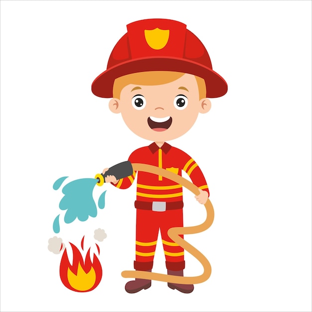 Vector cartoon drawing of a fireman