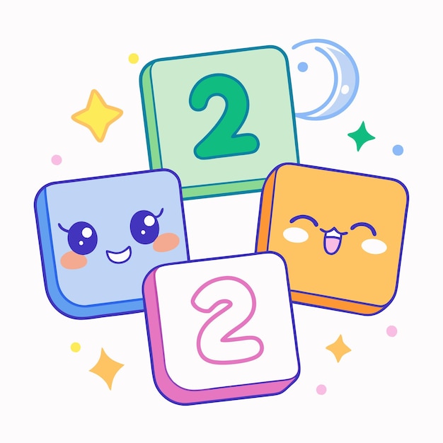 Vector a cartoon drawing of two square blocks with the number 2 on them