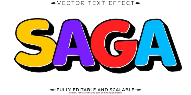 Vector cartoon editable text effect editable saga and animated text style