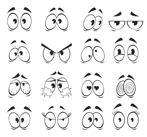 Cartoon eye face expression comic style emotion isolated set doodle line style design element