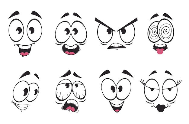 Cartoon face expression mouth eye comic style characters abstract concept set flat graphic