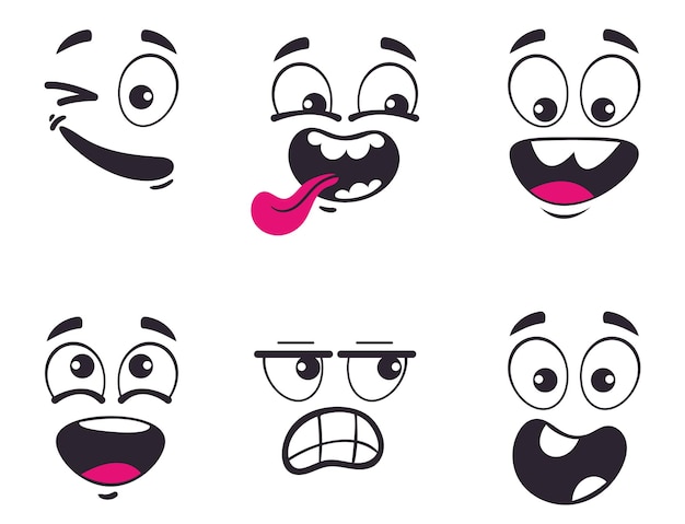 Cartoon face with different emotions isolated set flat graphic design illustration