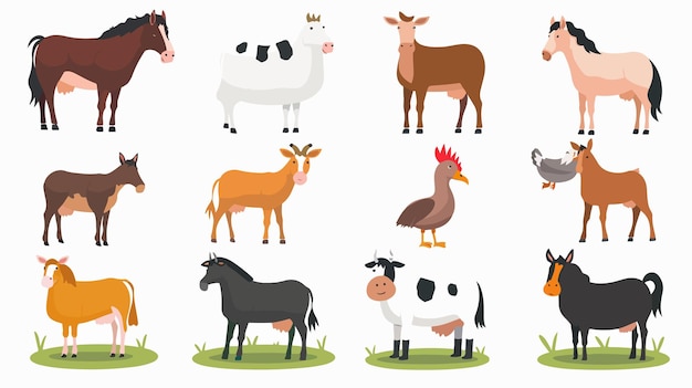 Vector cartoon farm animals vector set for creative projects