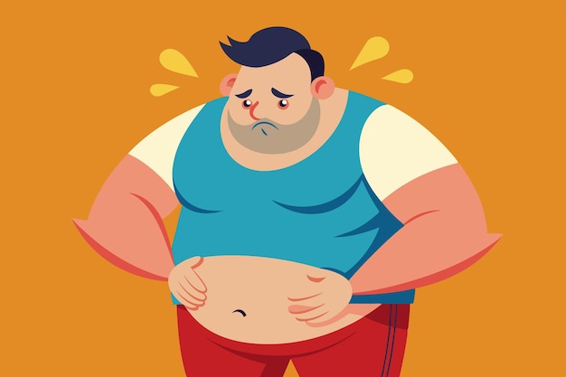 Vector a cartoon of a fat man with a broken stomach