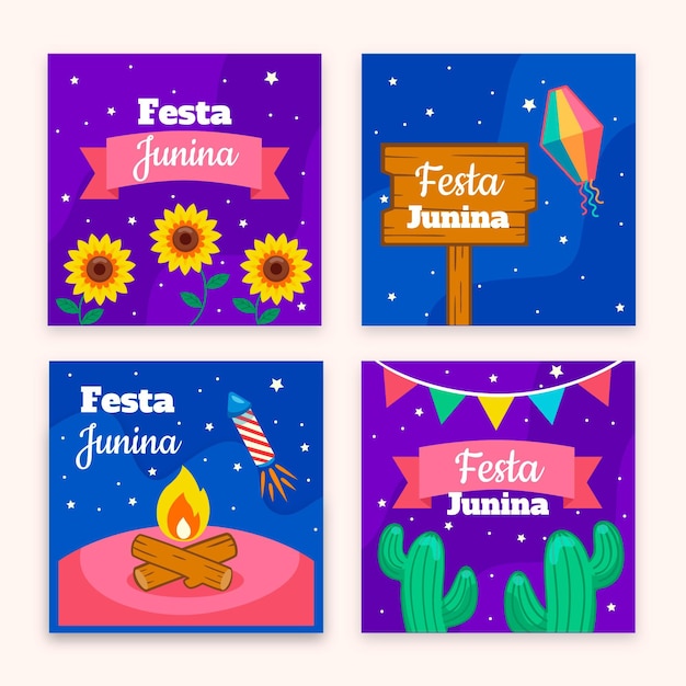 Cartoon festa junina cards collection