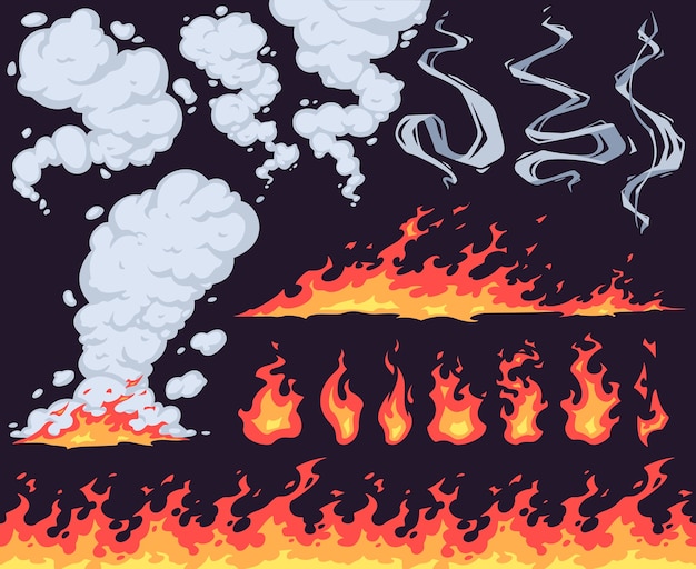 Vector cartoon fire and smoke