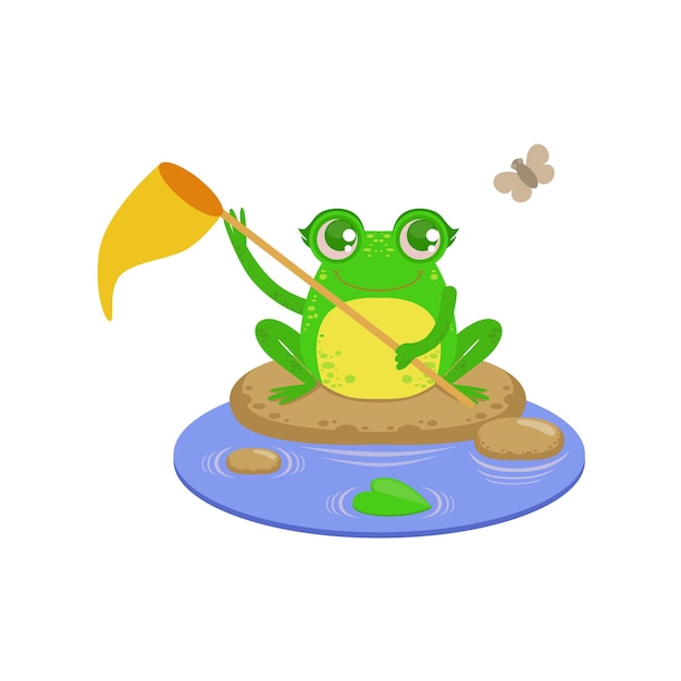 Cartoon Frog Character Catchin Flies