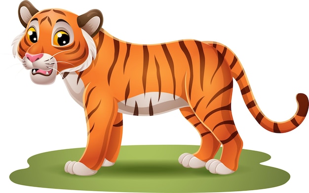 Cartoon funny tiger in the grass