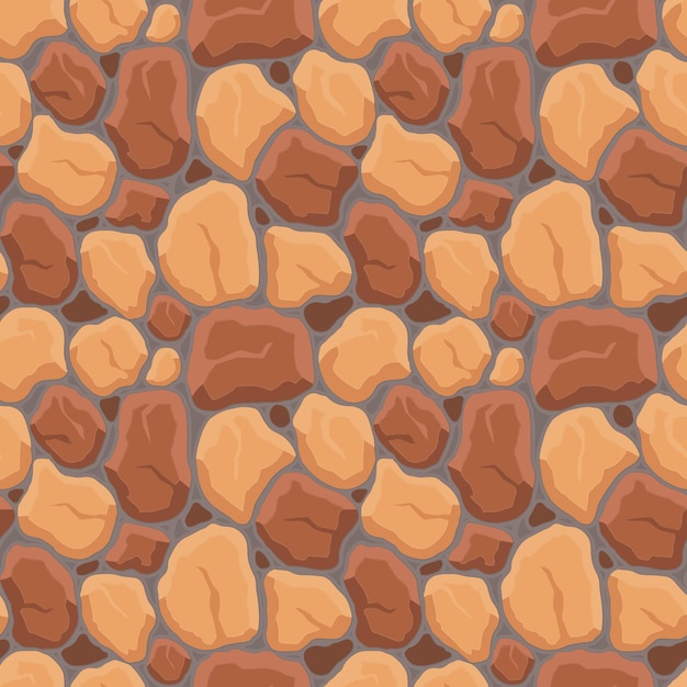 Vector cartoon game texture background rocks dirt and ground surface seamless pattern