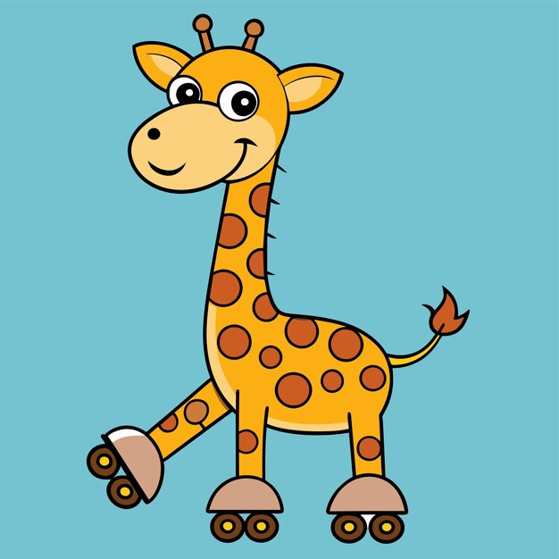 Vector a cartoon giraffe with a yellow tail and a red arrow pointing to the right