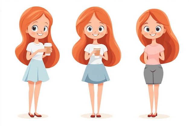 Vector cartoon girl holding a coffee cup