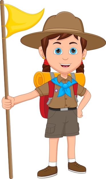 cartoon girl scout holding stick