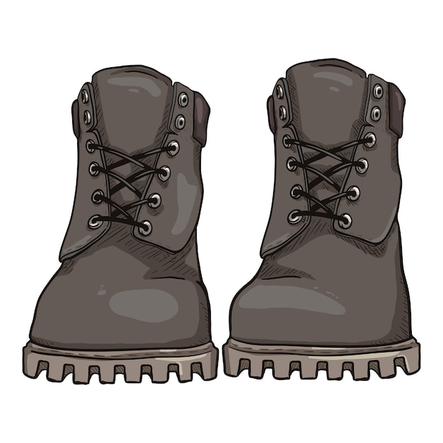 Cartoon Gray Work Boots Front View Vector Illustration