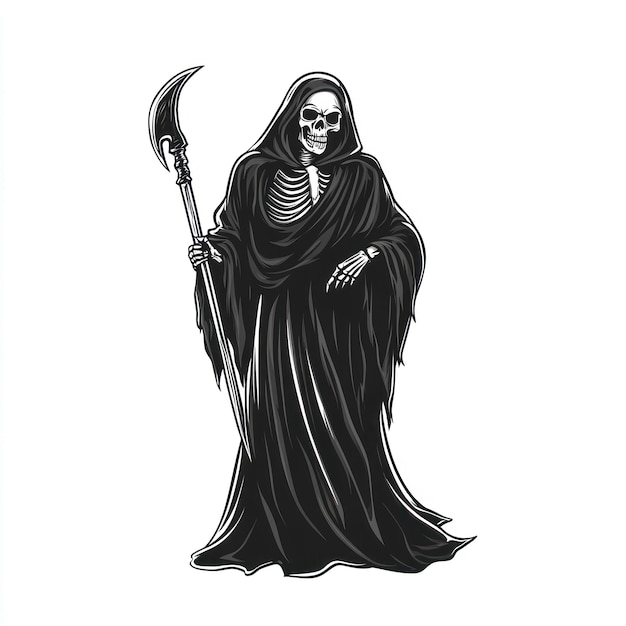 Cartoon Grim Reaper vector linear black