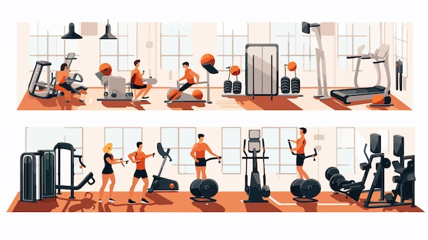 Vector cartoon gym and fitness lifestyle vector illustration