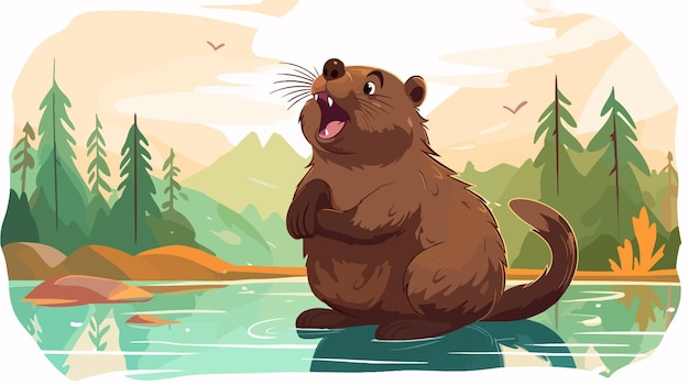 Vector a cartoon illustration of a beaver with a long nose