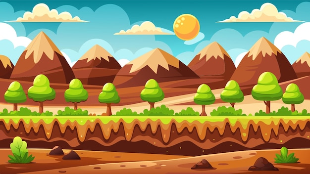 Vector a cartoon illustration of desert with mountains and clouds