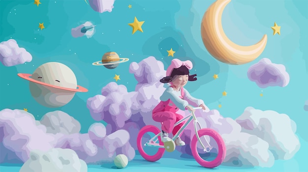 Vector a cartoon illustration of a girl riding a bike with a star on the top