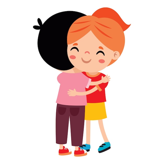 Cartoon Illustration Of Kids Hugging